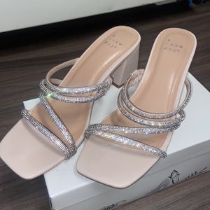 Women’s Blakey Rhinestone Mule Heels- A New Day Light Beige 7.5